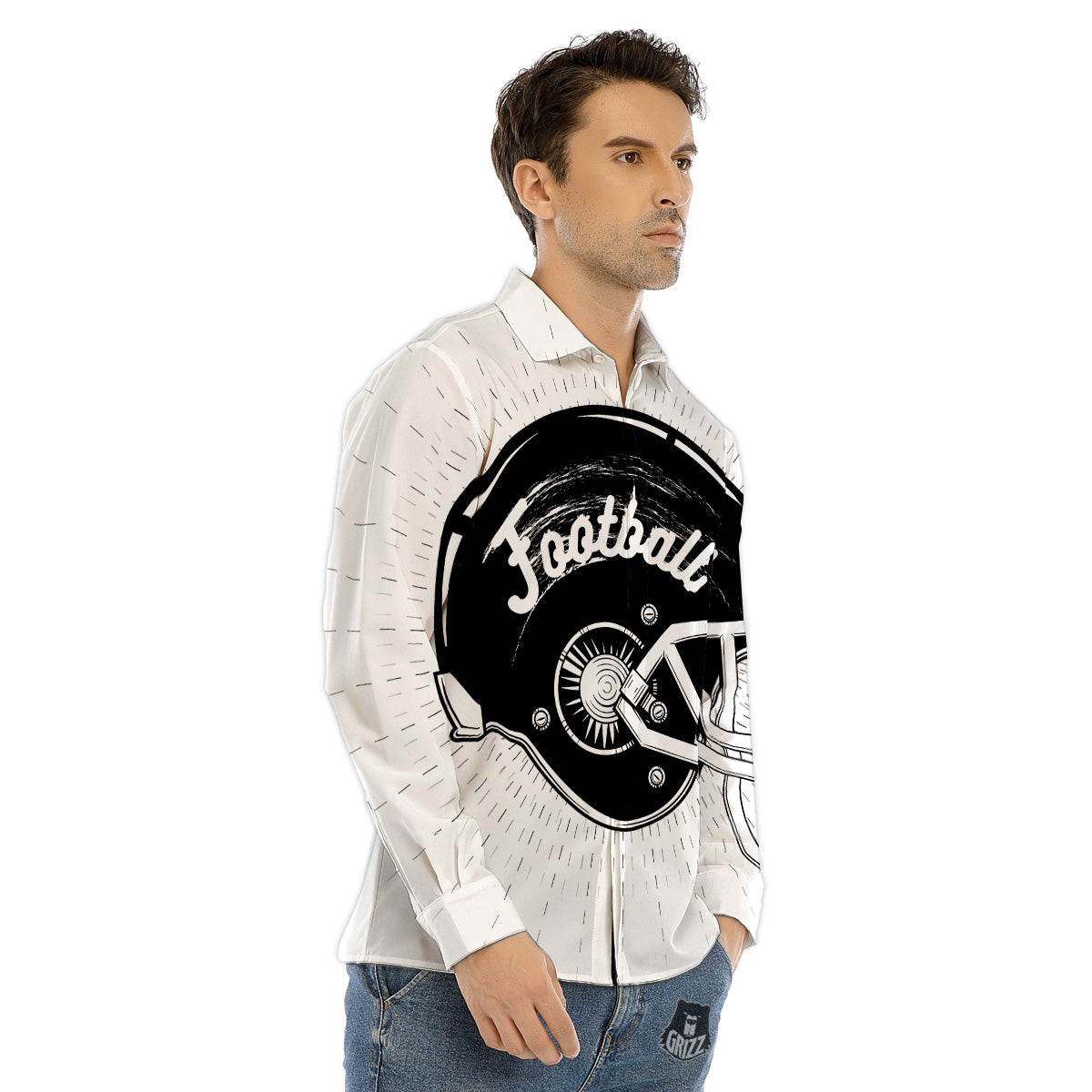 American Football White And Black Print Men's Dress Shirts-grizzshop