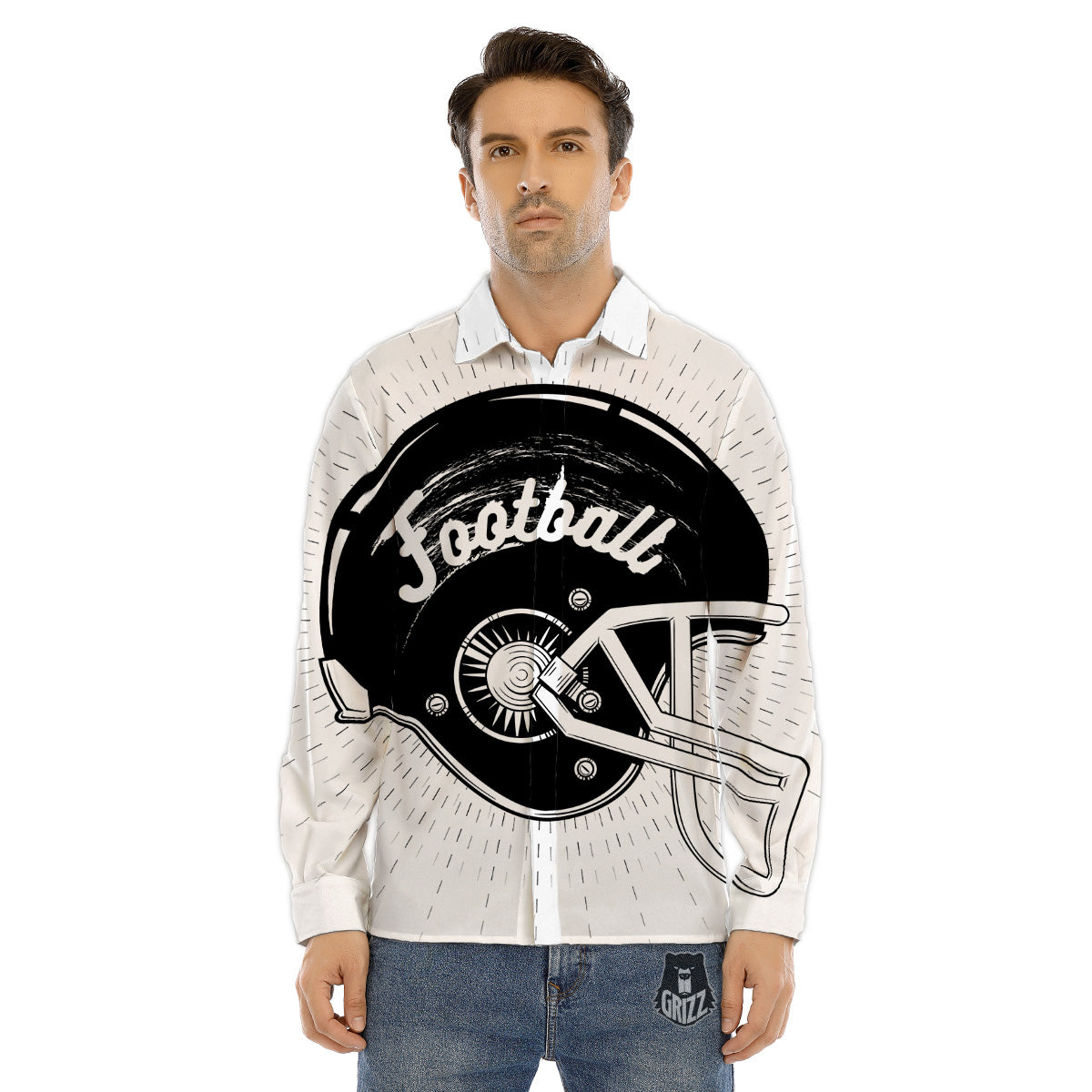 American Football White And Black Print Men's Dress Shirts-grizzshop