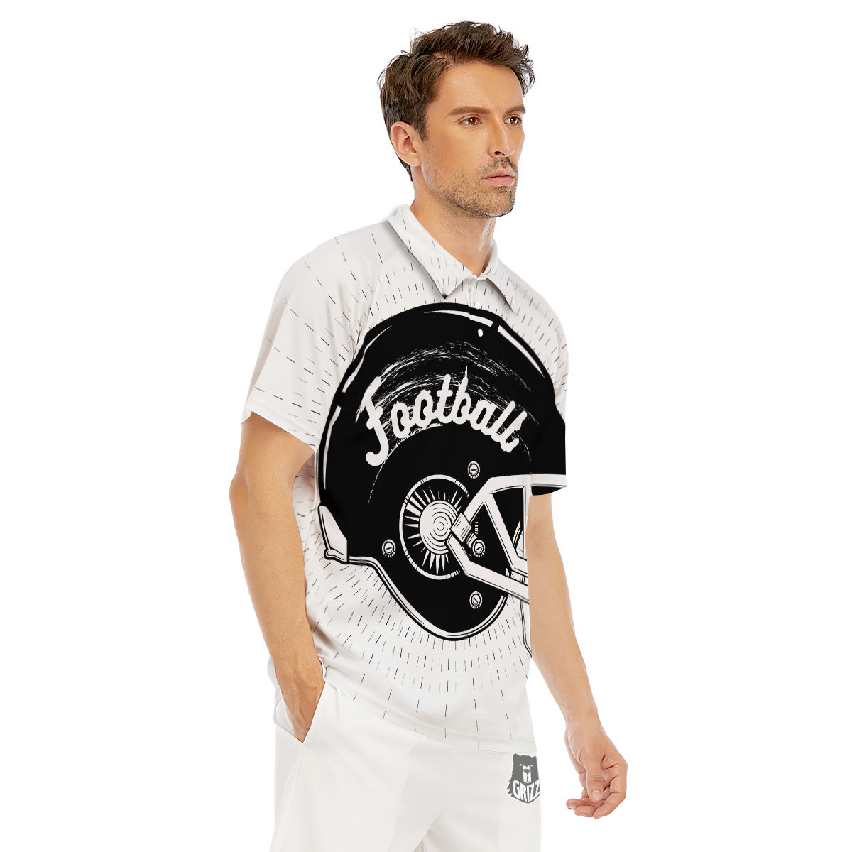 American Football White And Black Print Men's Golf Shirts-grizzshop