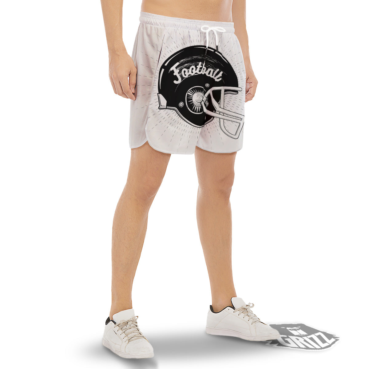 American Football White And Black Print Men's Gym Shorts-grizzshop