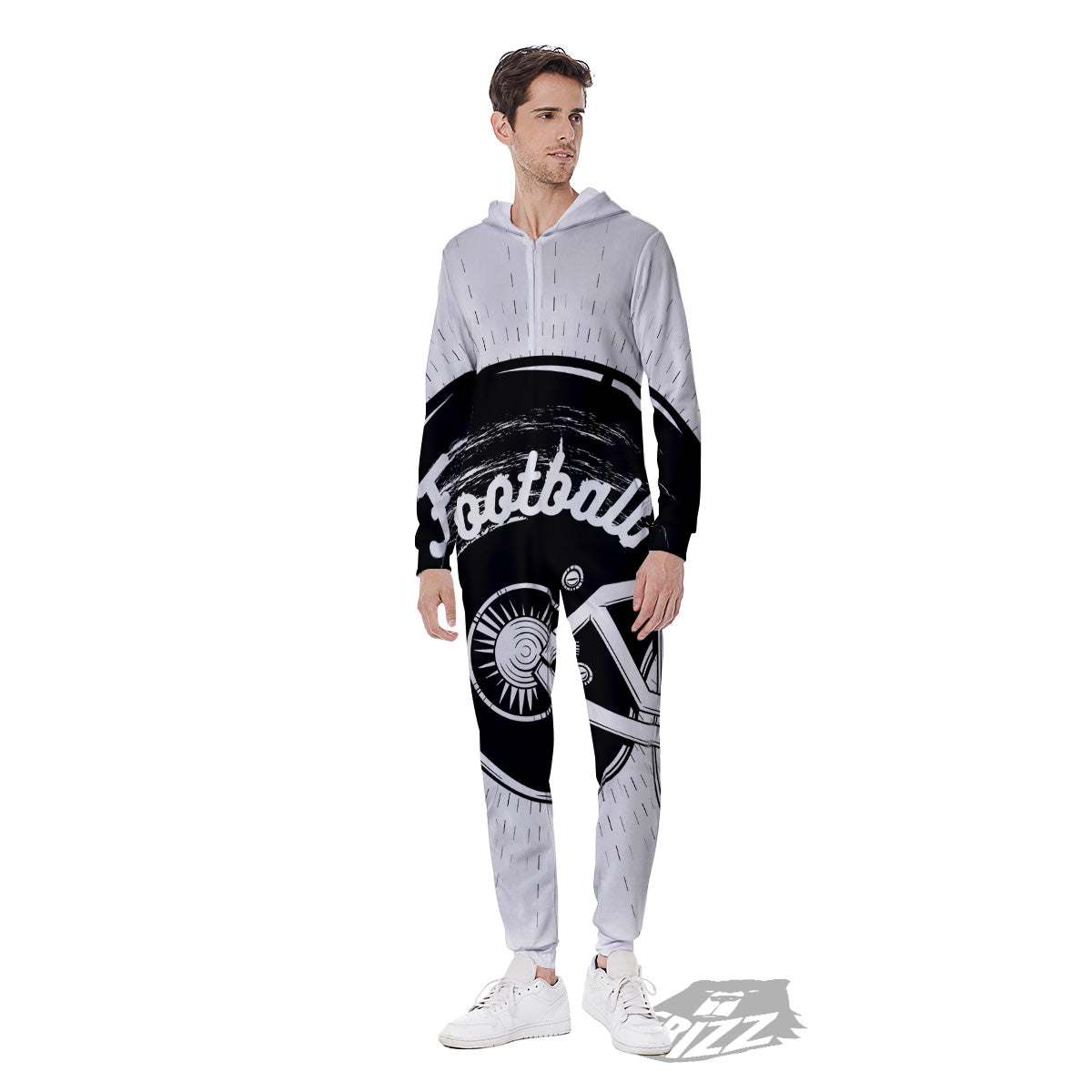 American Football White And Black Print Men's Jumpsuit-grizzshop