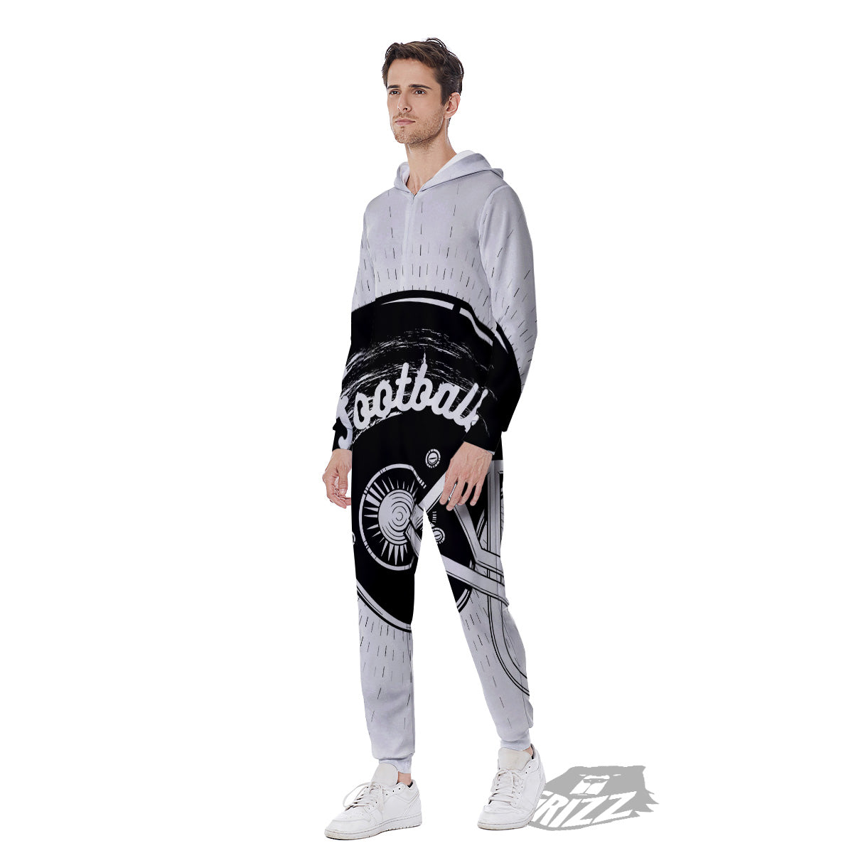 American Football White And Black Print Men's Jumpsuit-grizzshop