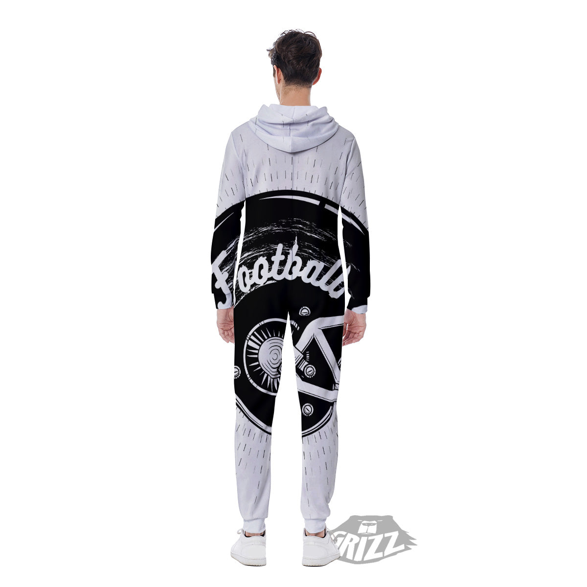 American Football White And Black Print Men's Jumpsuit-grizzshop