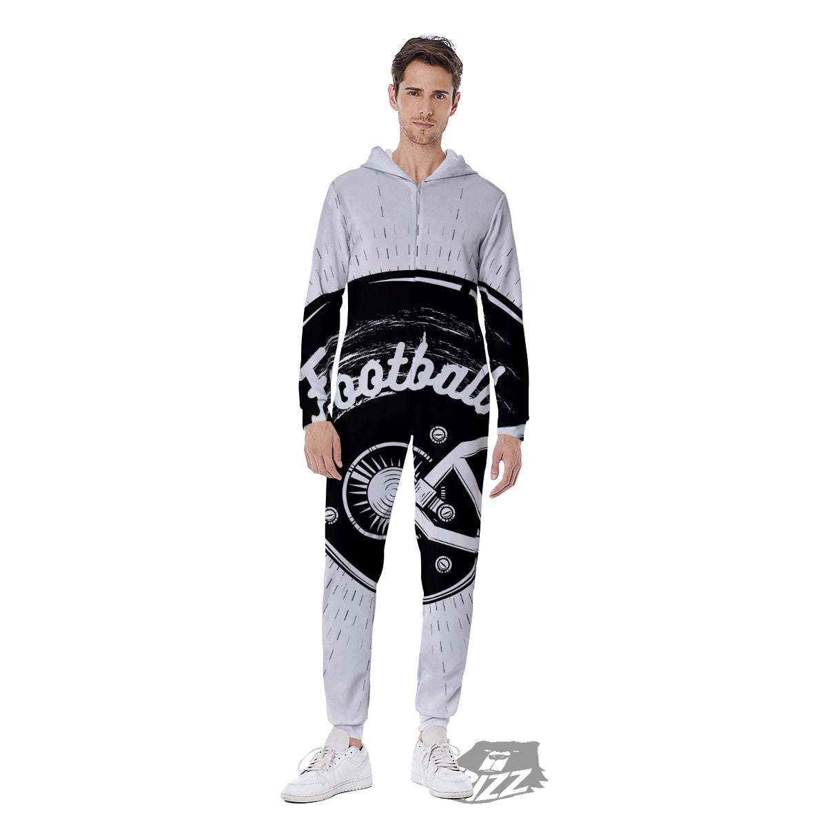 American Football White And Black Print Men's Jumpsuit-grizzshop