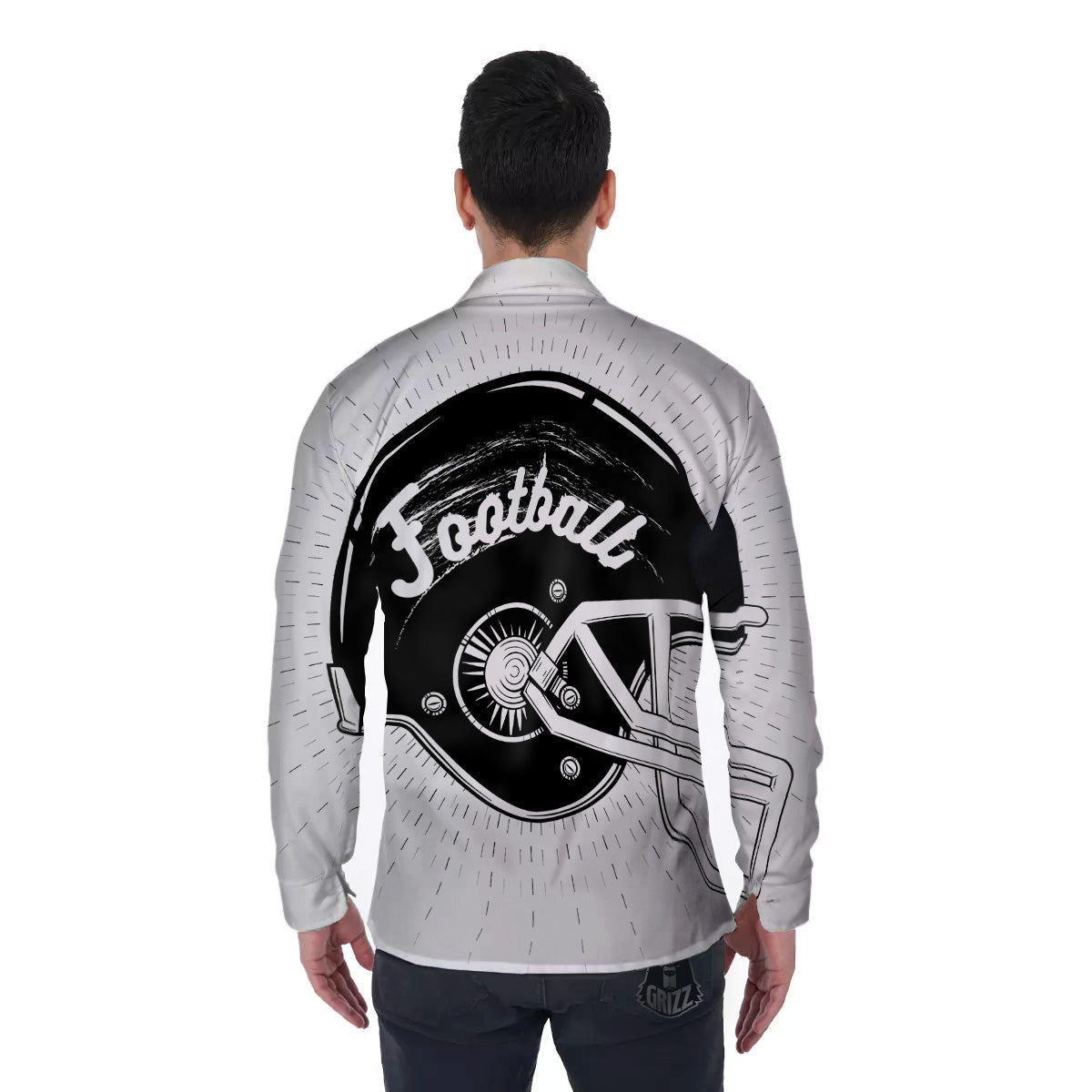 American Football White And Black Print Men's Long Sleeve Shirts-grizzshop