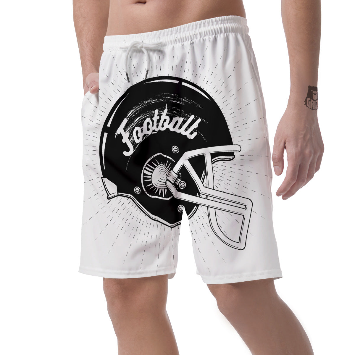 American Football White And Black Print Men's Shorts-grizzshop