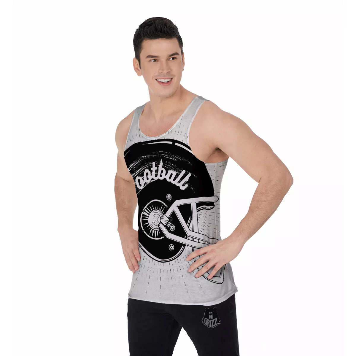 American Football White And Black Print Men's Tank Top-grizzshop