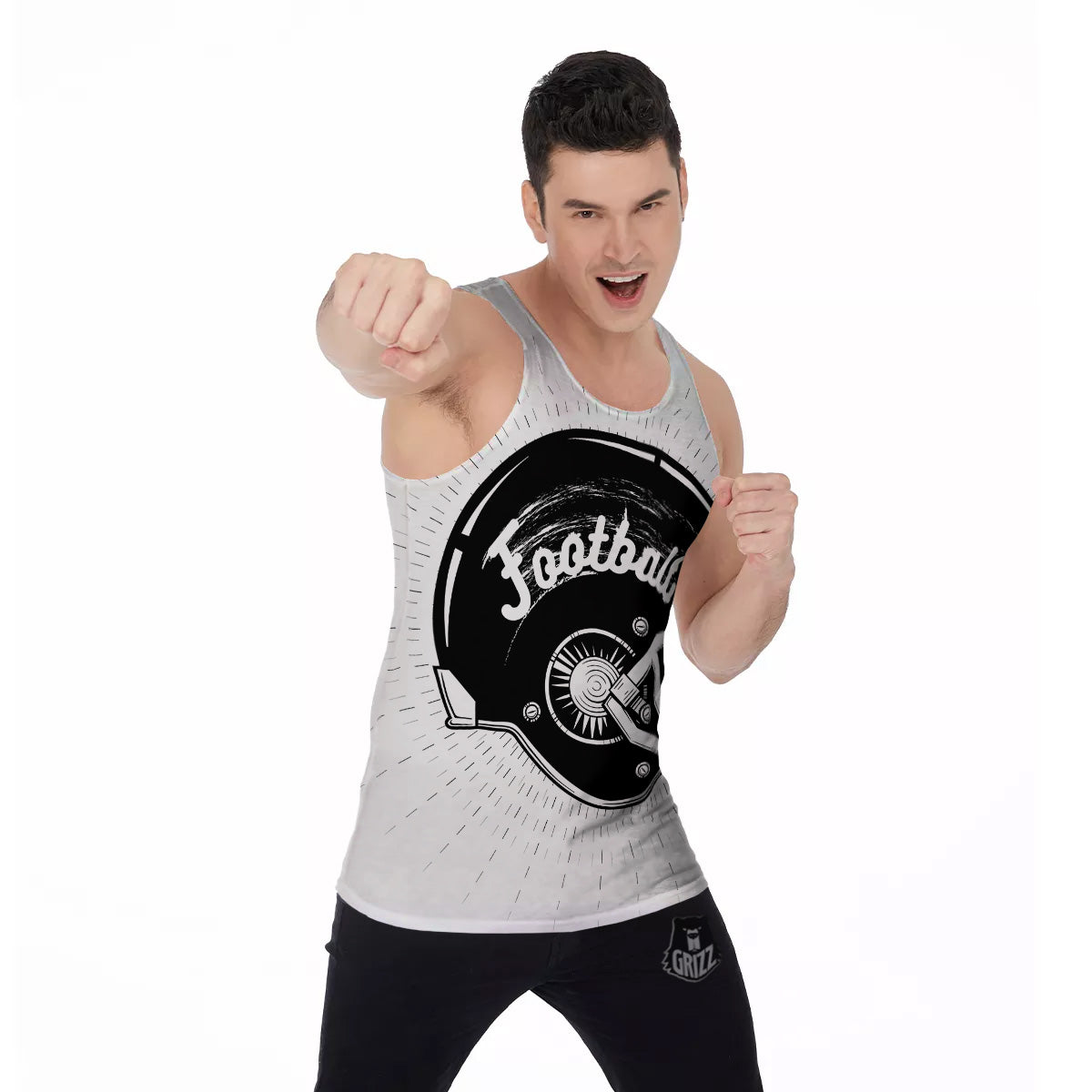 American Football White And Black Print Men's Tank Top-grizzshop