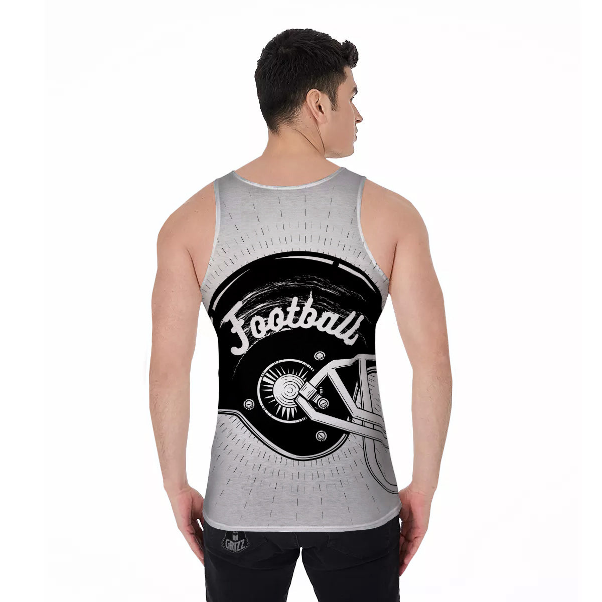 American Football White And Black Print Men's Tank Top-grizzshop