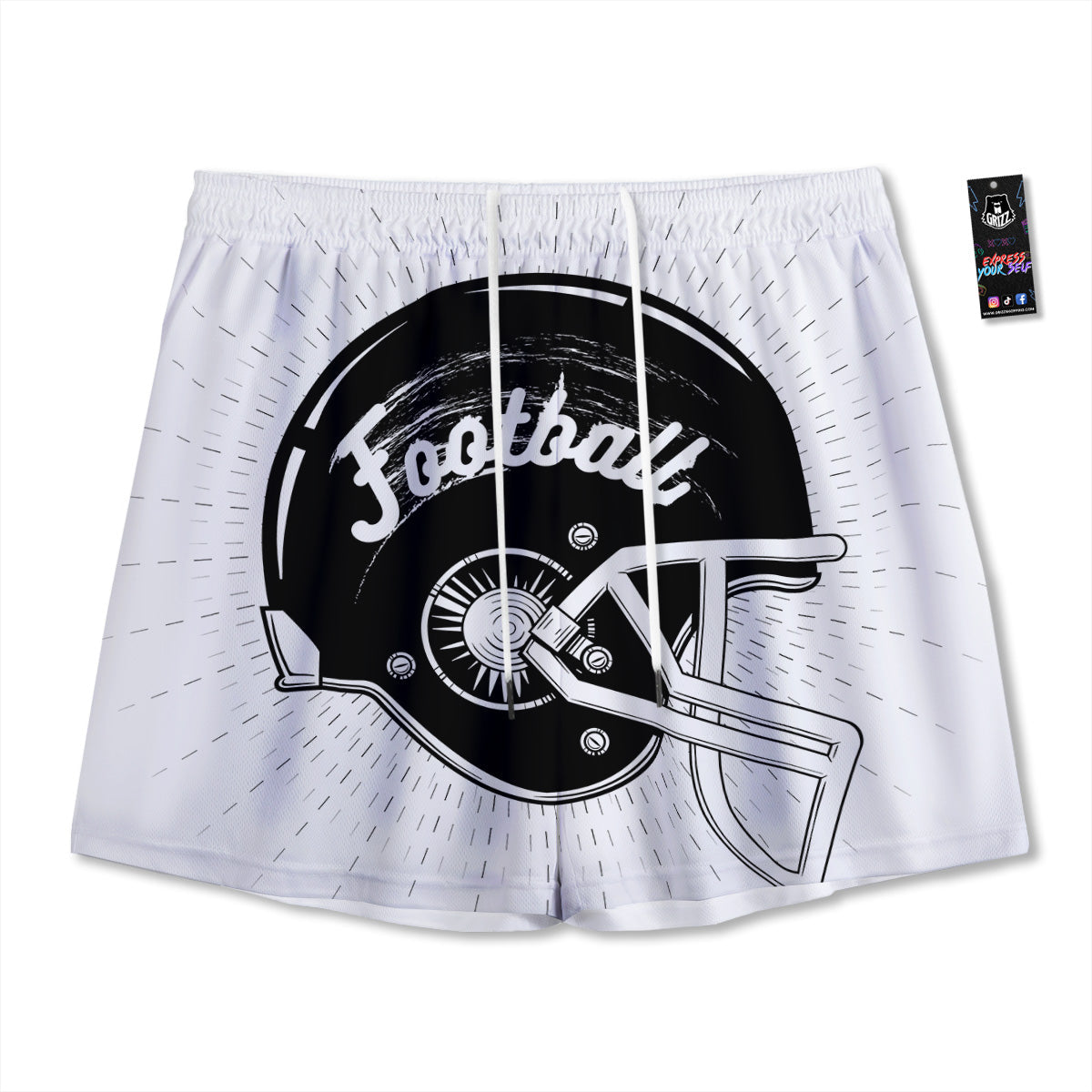 Aztec White And Grey Print Pattern Mesh Shorts