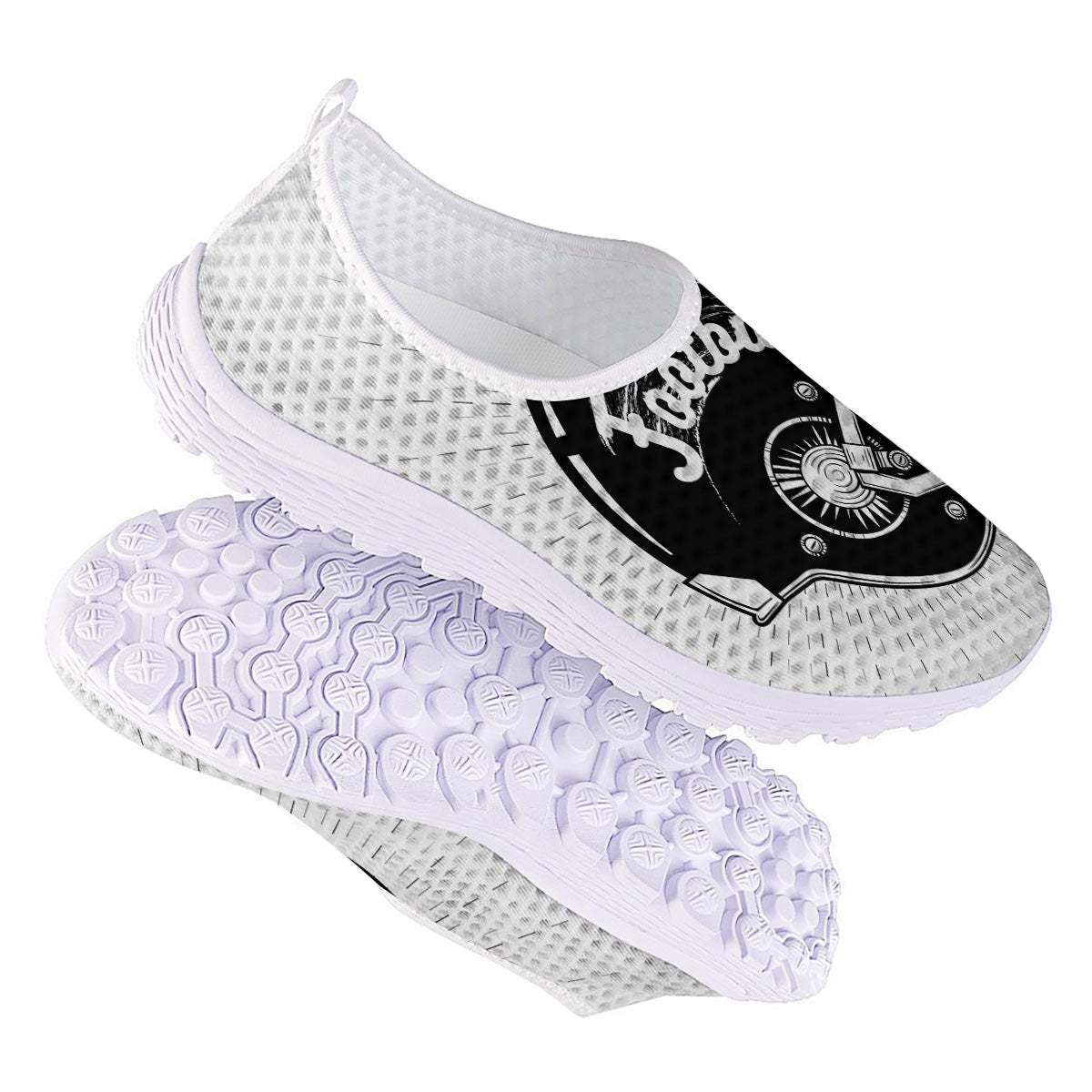 American Football White And Black Print Nurse Shoes-grizzshop
