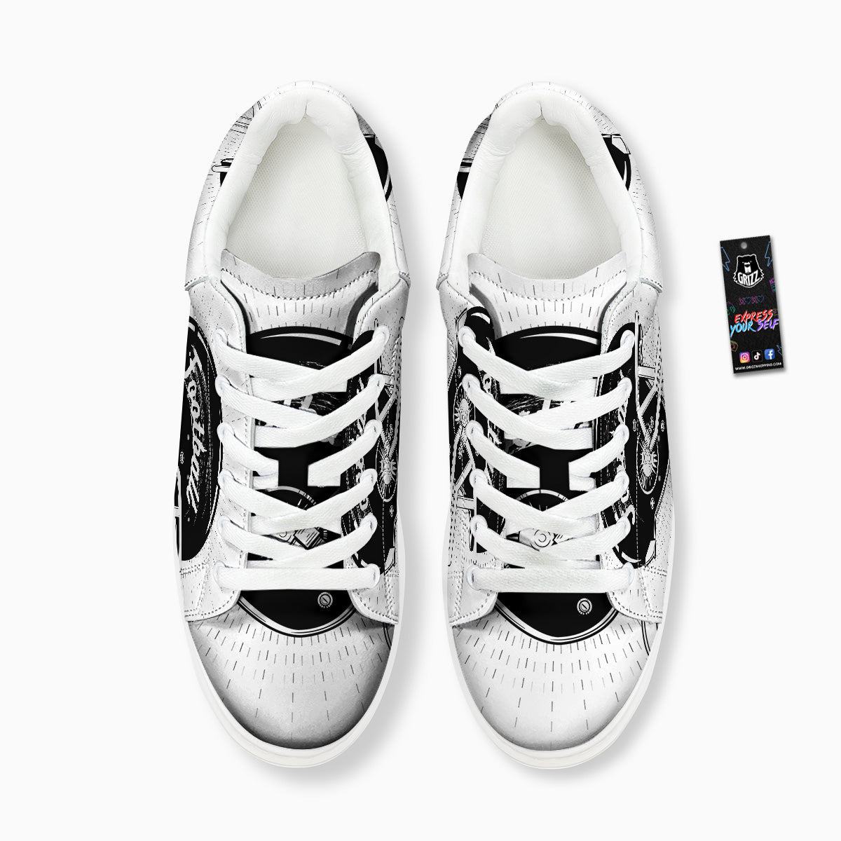 American Football White And Black Print Platform Shoes-grizzshop