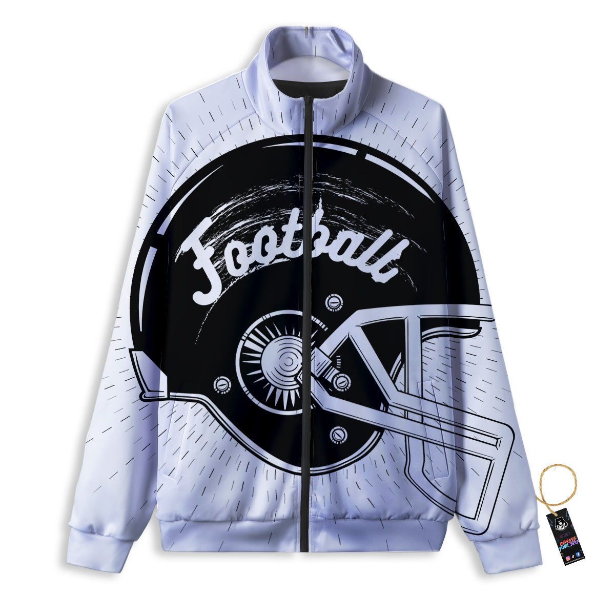 American Football White And Black Print Track Jacket-grizzshop