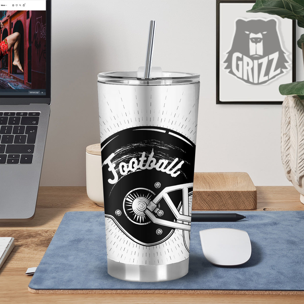 American Football White And Black Print Tumbler-grizzshop
