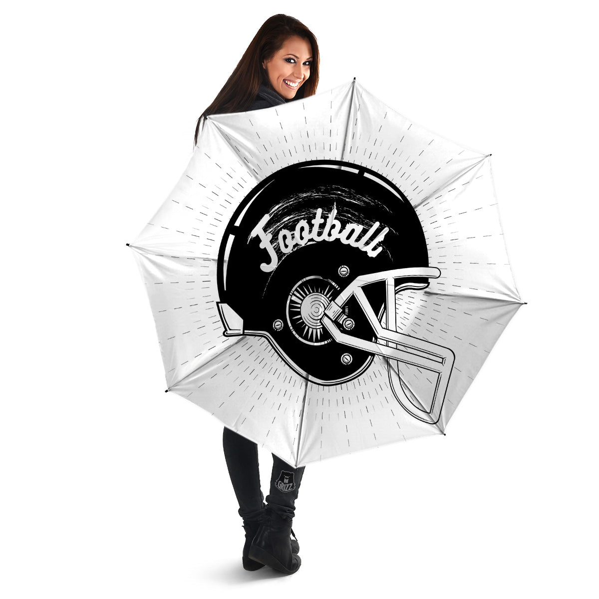 American Football White And Black Print Umbrella-grizzshop