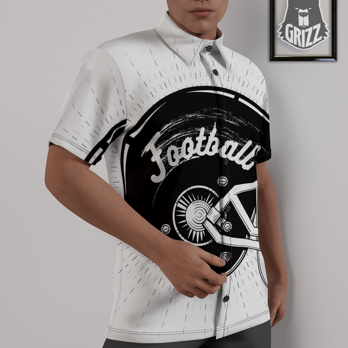 American Football White And Black Print Untucked Shirts-grizzshop