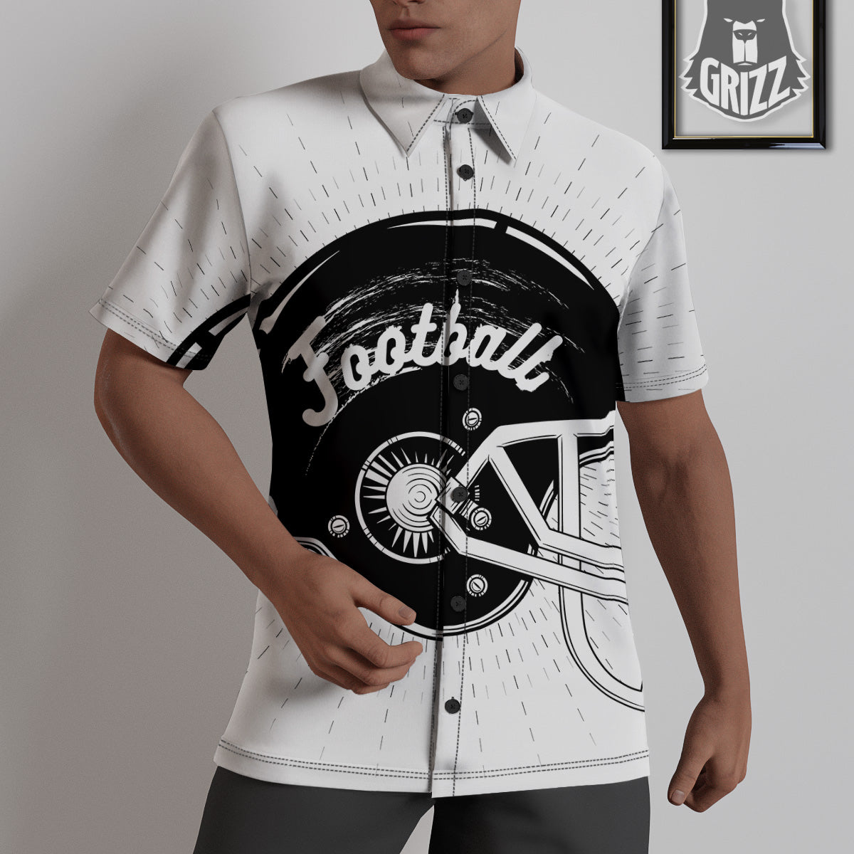 American Football White And Black Print Untucked Shirts-grizzshop