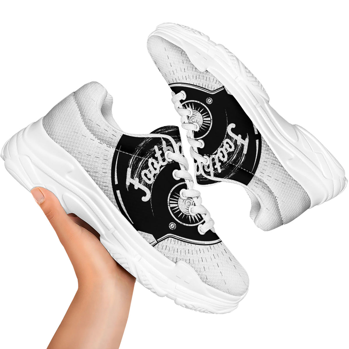 American Football White And Black Print White Chunky Shoes-grizzshop