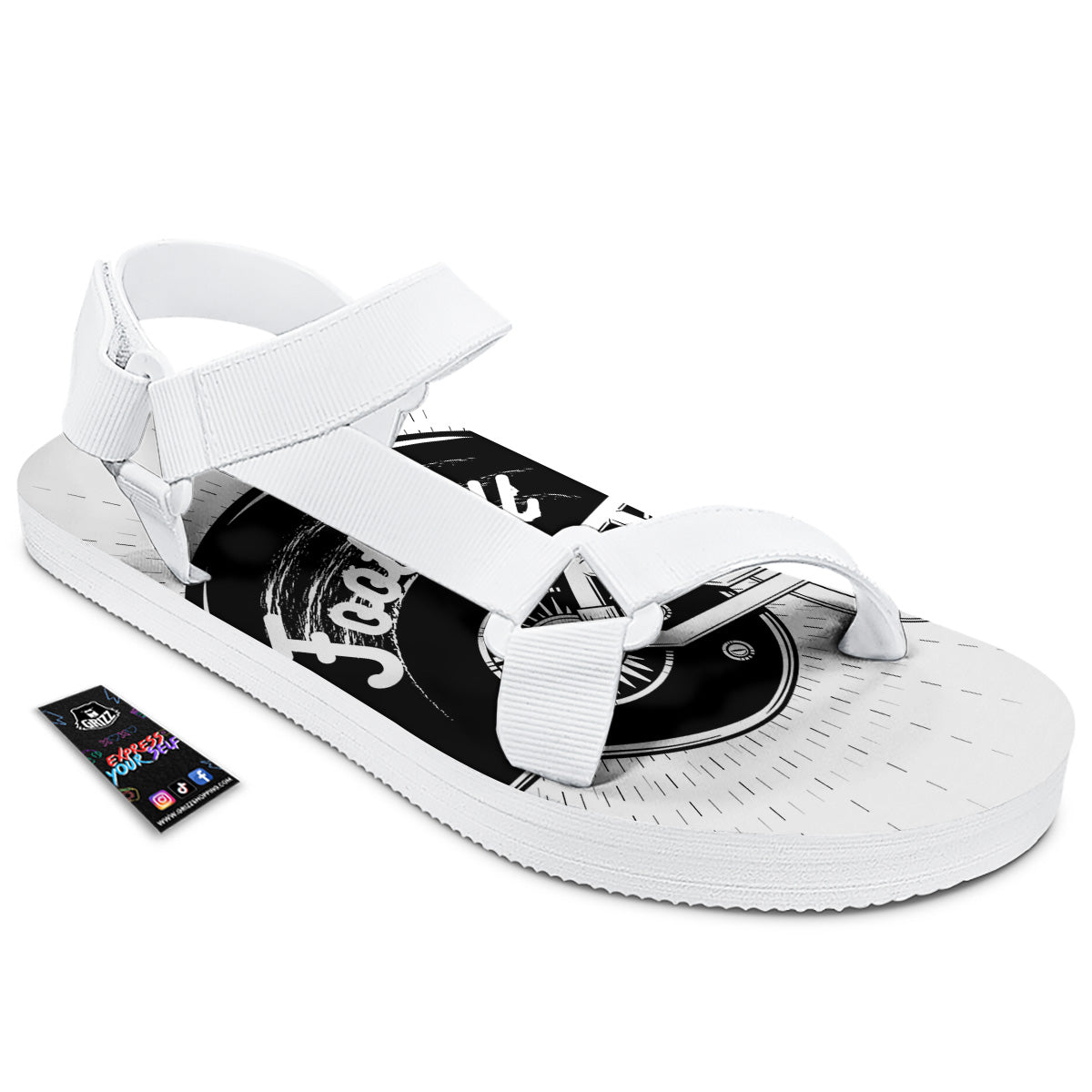 American Football White And Black Print White Open Toe Sandals-grizzshop