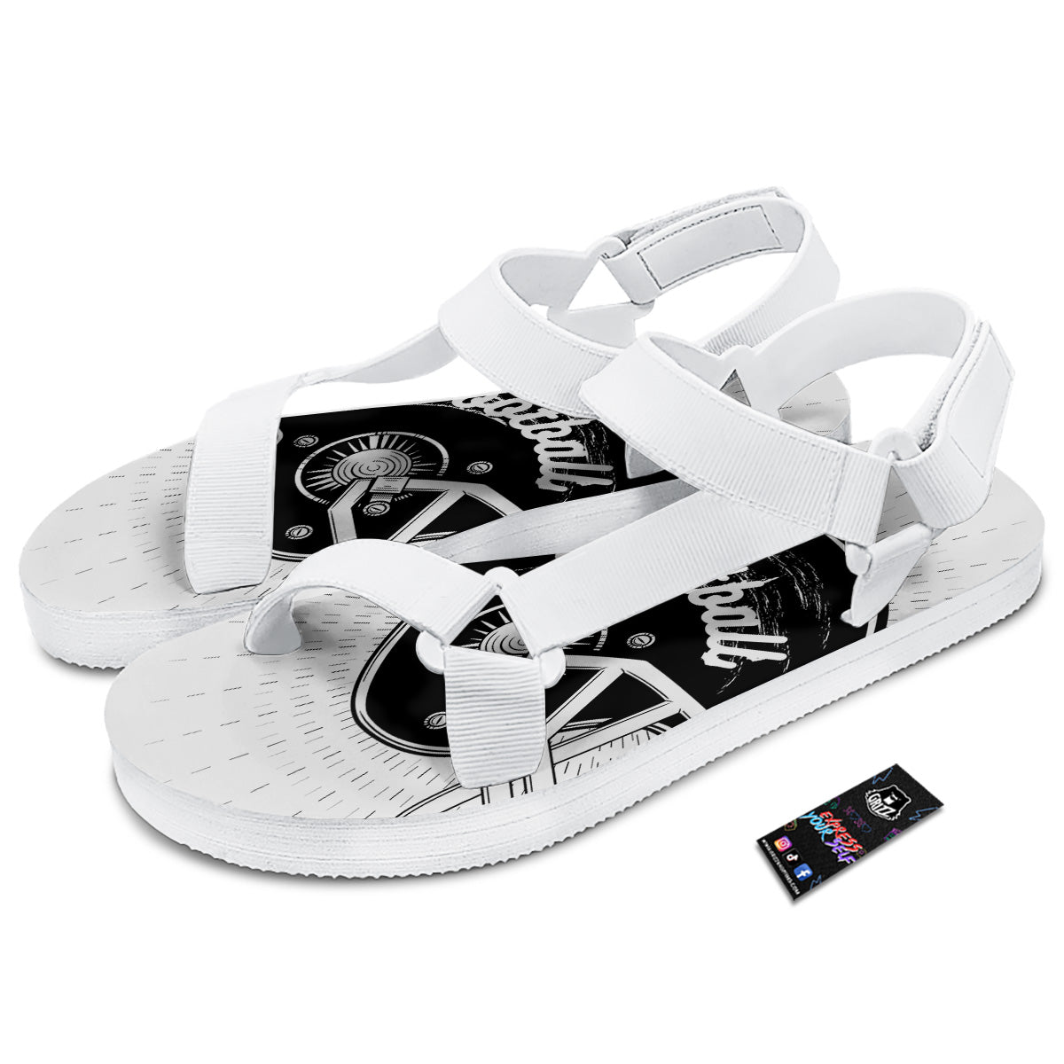 American Football White And Black Print White Open Toe Sandals-grizzshop