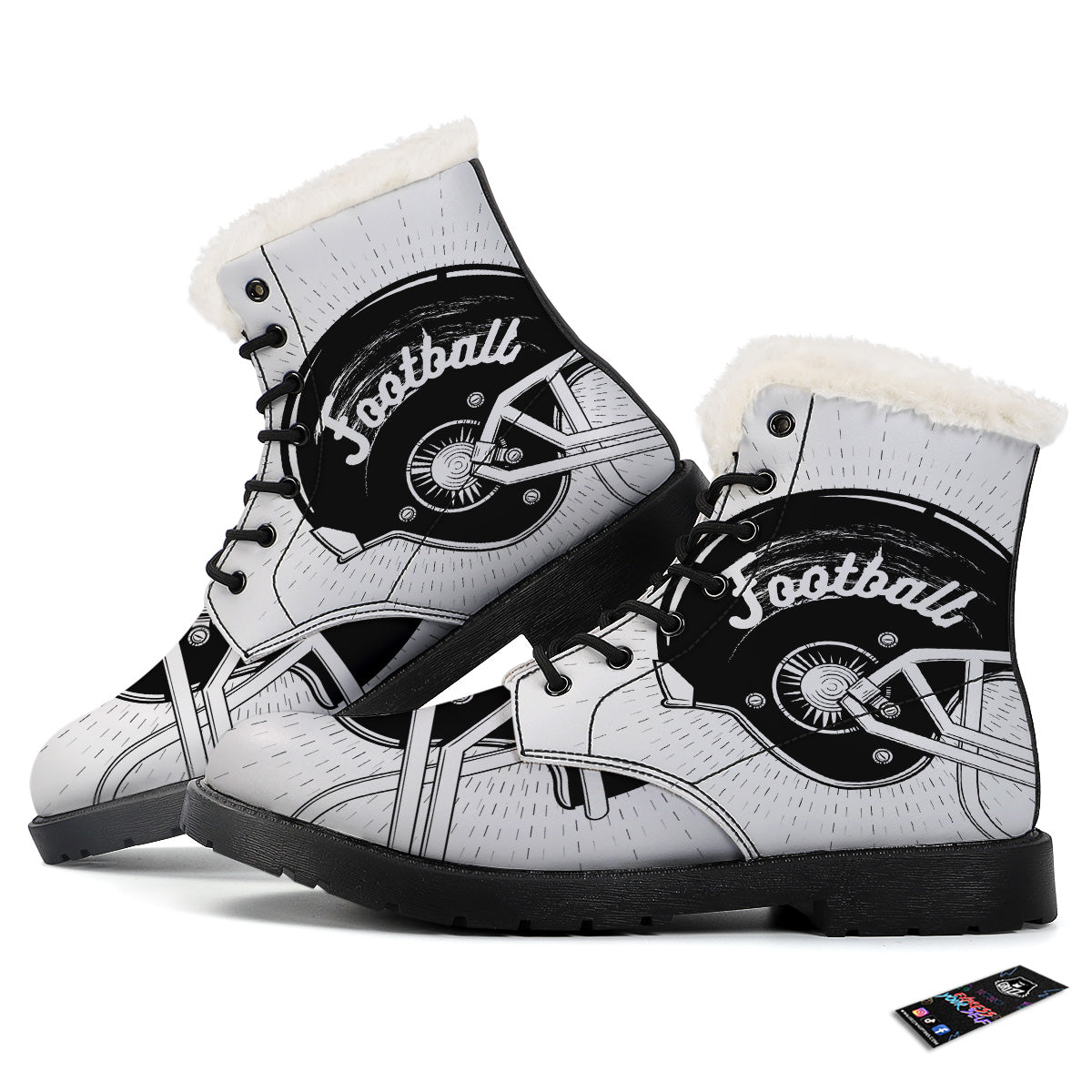 American Football White And Black Print Winter Boots-grizzshop