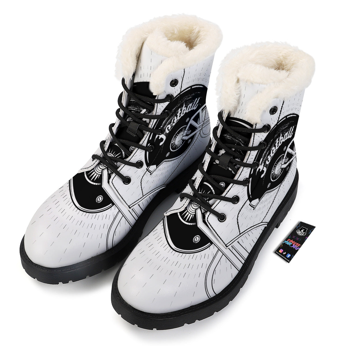 American Football White And Black Print Winter Boots-grizzshop