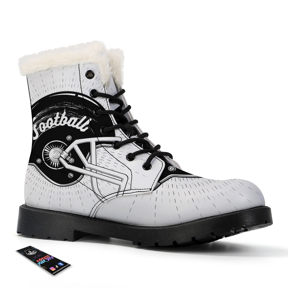 American Football White And Black Print Winter Boots-grizzshop