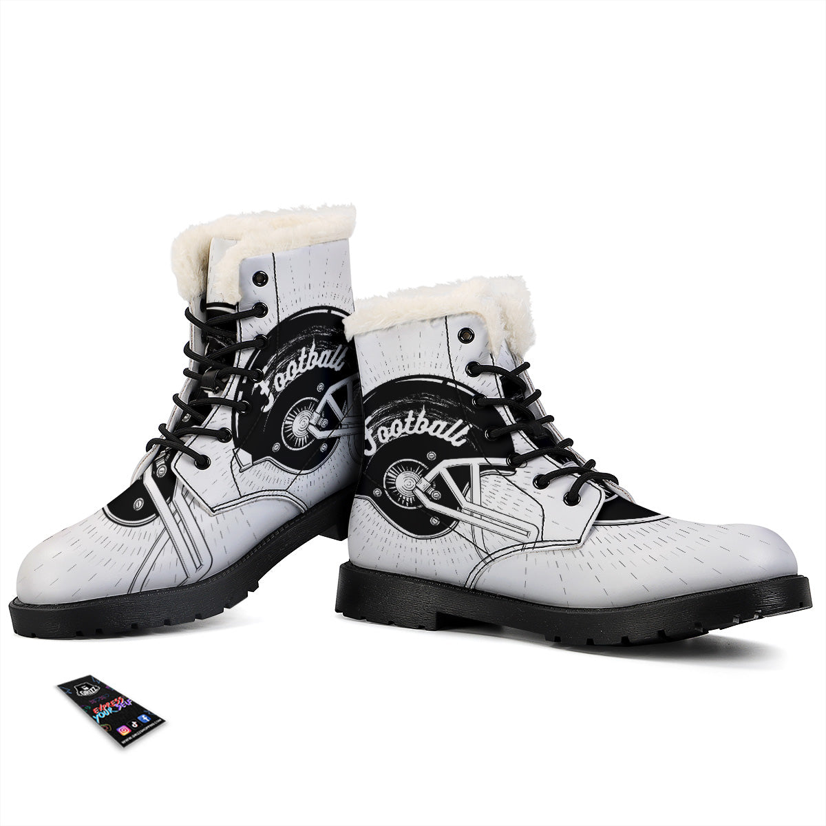 American Football White And Black Print Winter Boots-grizzshop