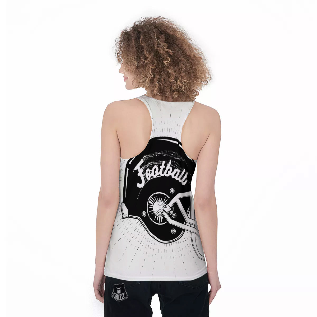 American Football White And Black Print Women's Racerback Tank Top-grizzshop