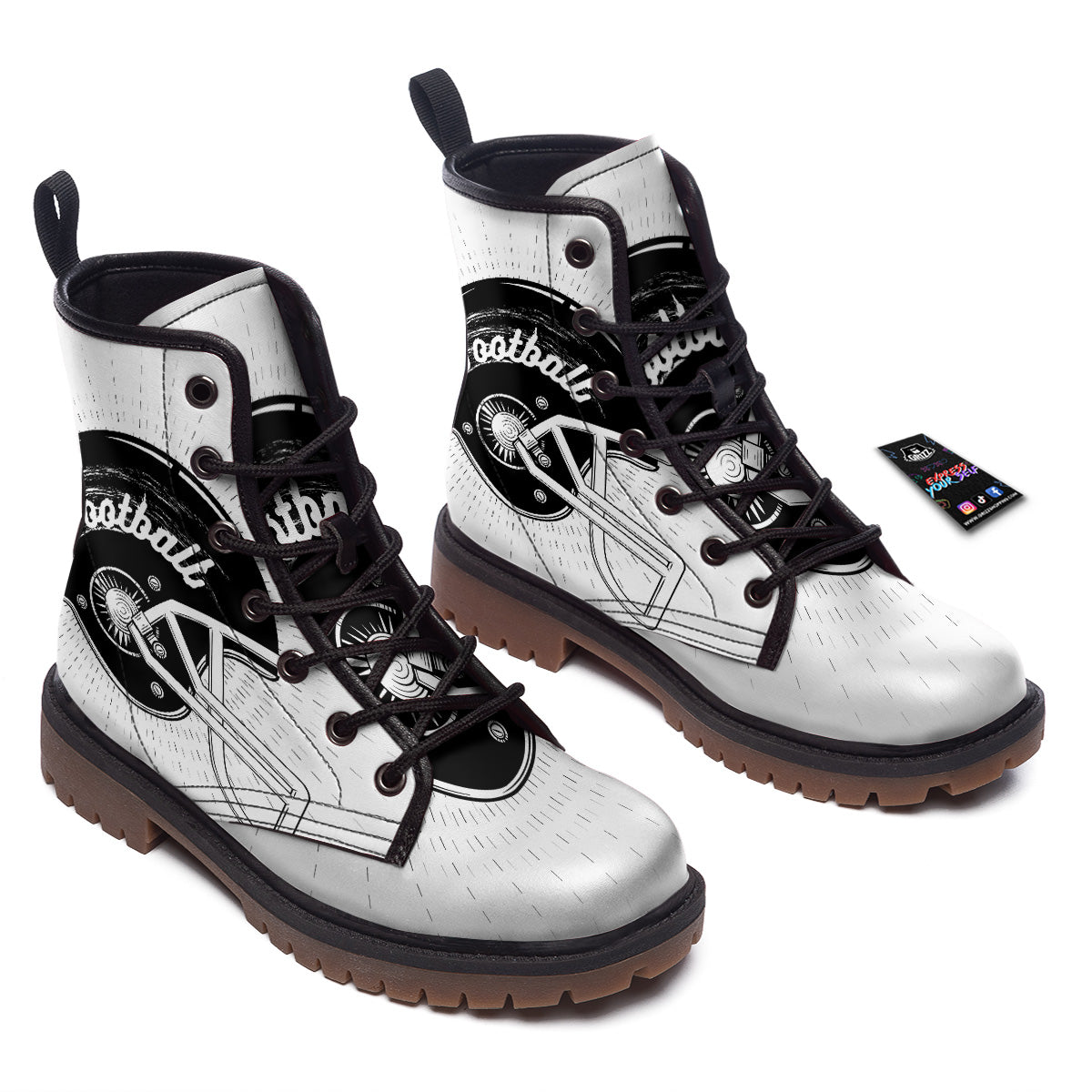 American Football White And Black Print Work Boots-grizzshop