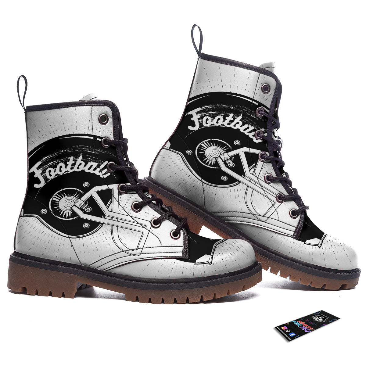 American Football White And Black Print Work Boots-grizzshop