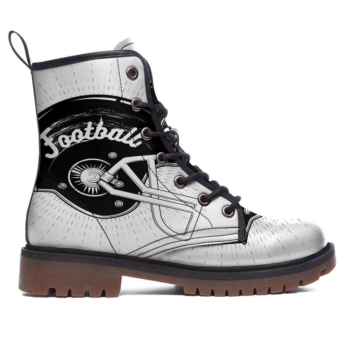 American Football White And Black Print Work Boots-grizzshop