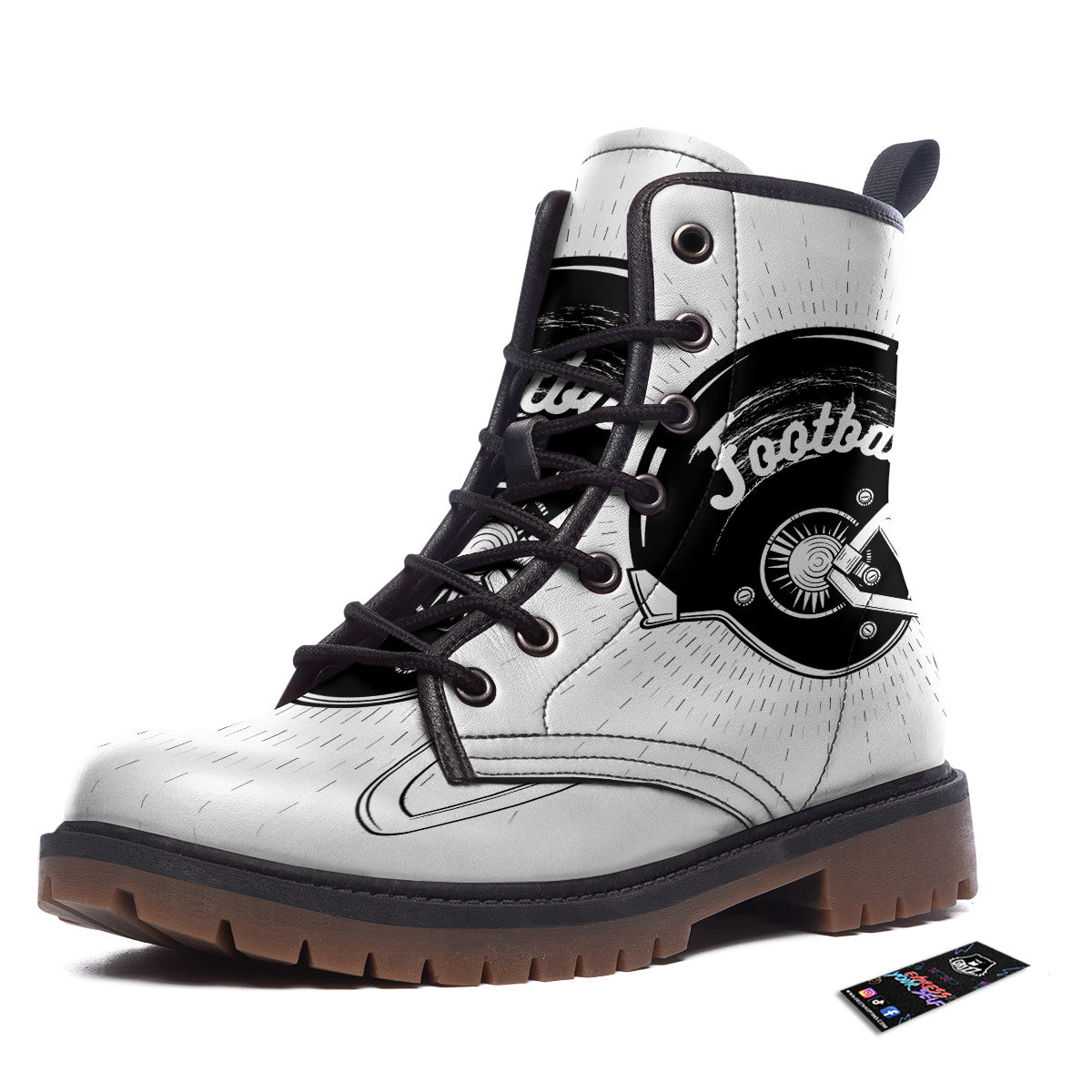 American Football White And Black Print Work Boots-grizzshop