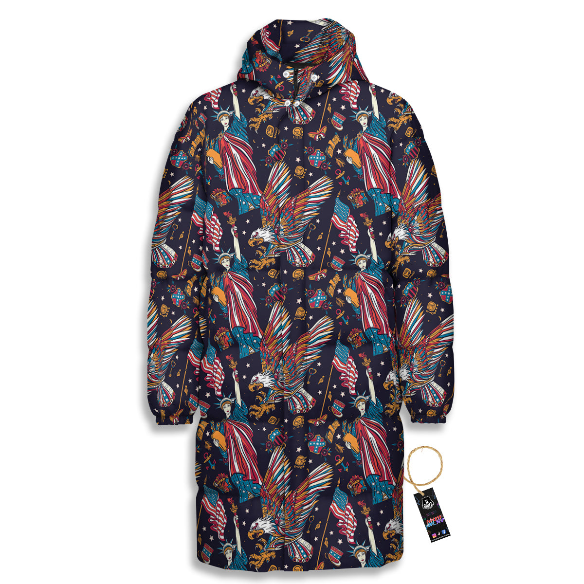 American Independence Day Print Pattern Long Down Jacket-grizzshop