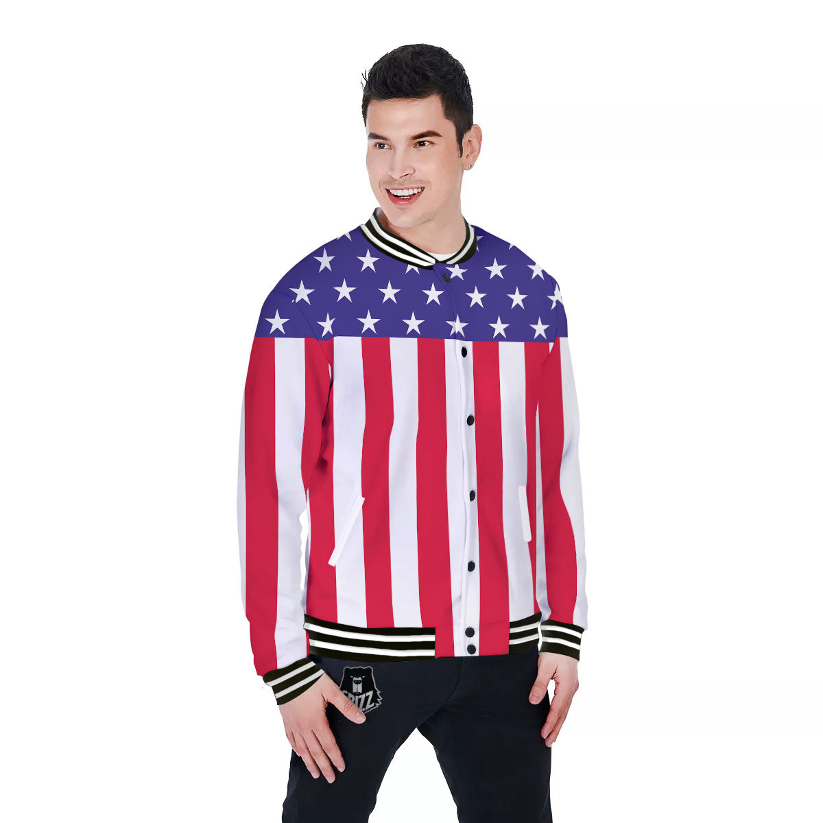 American Military Flag Print Baseball Jacket-grizzshop