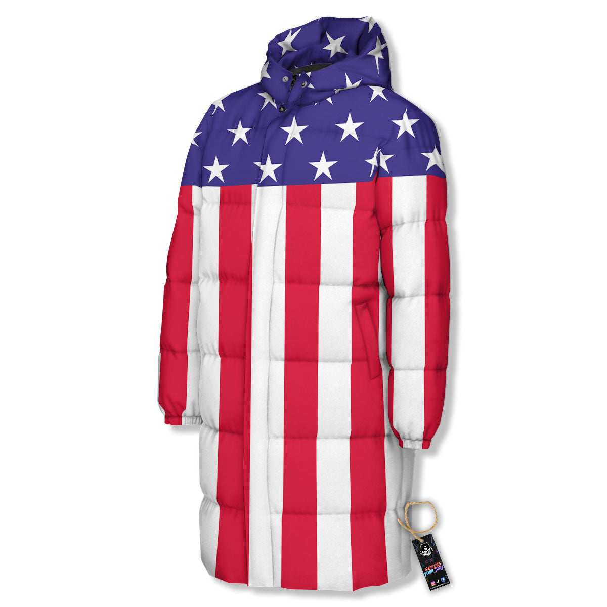 American Military Flag Print Long Down Jacket-grizzshop
