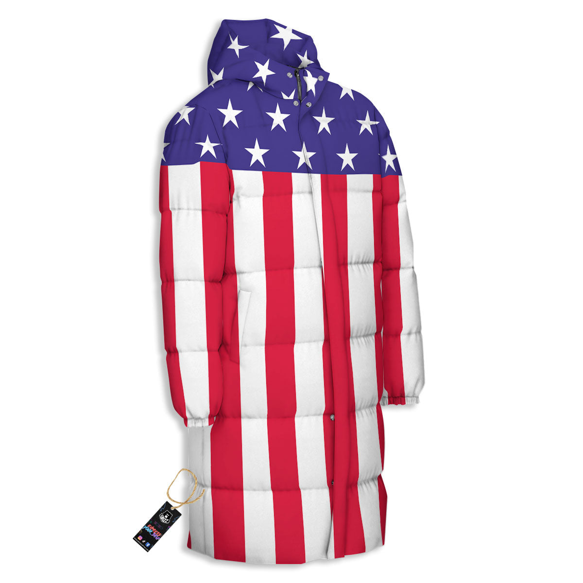 American Military Flag Print Long Down Jacket-grizzshop