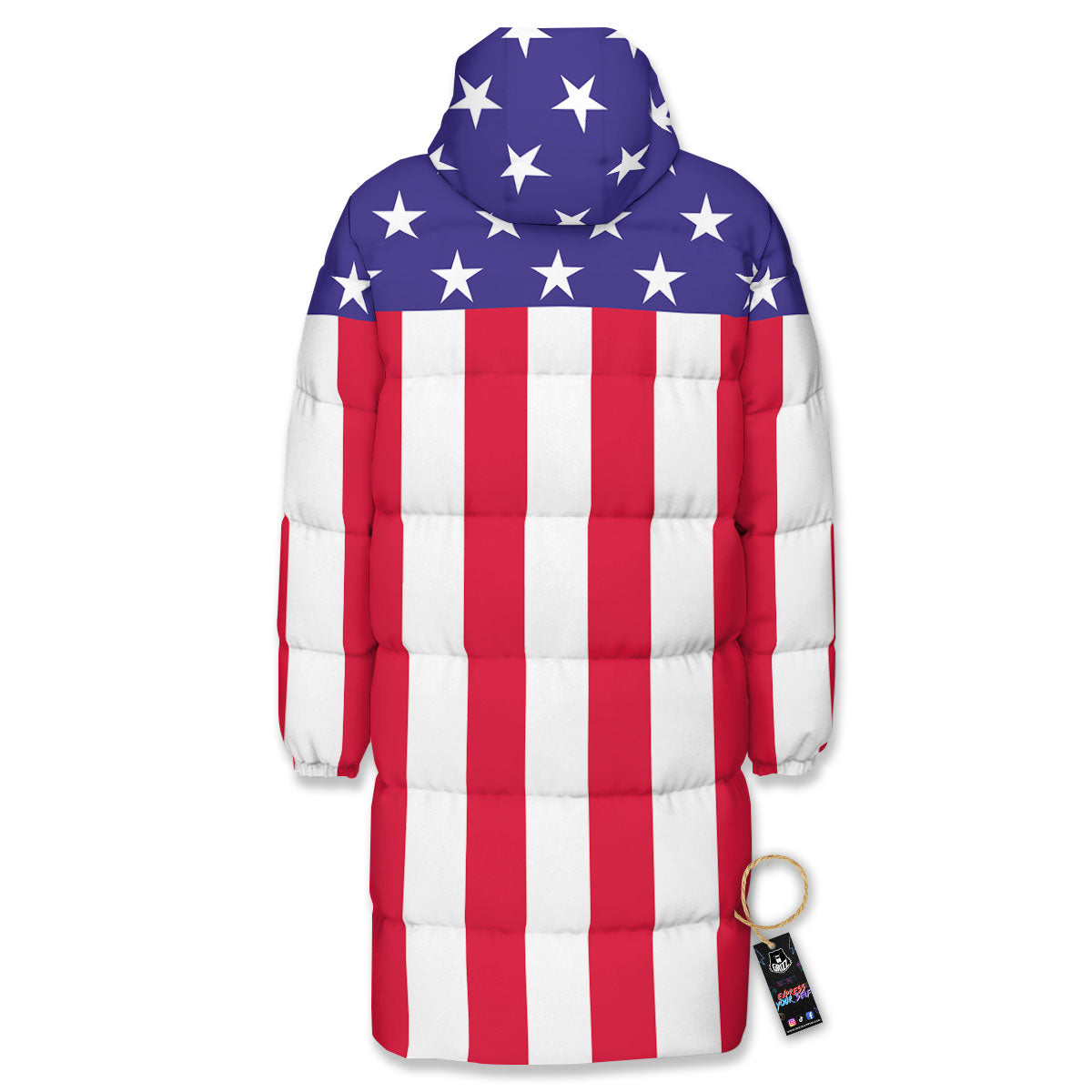 American Military Flag Print Long Down Jacket-grizzshop
