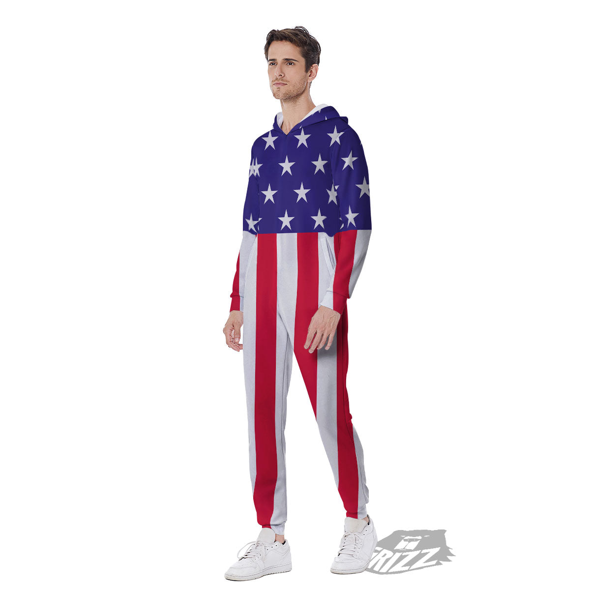 American Military Flag Print Men's Jumpsuit-grizzshop