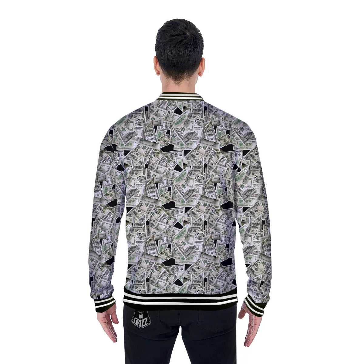 American Money US Dollars Print Pattern Baseball Jacket-grizzshop