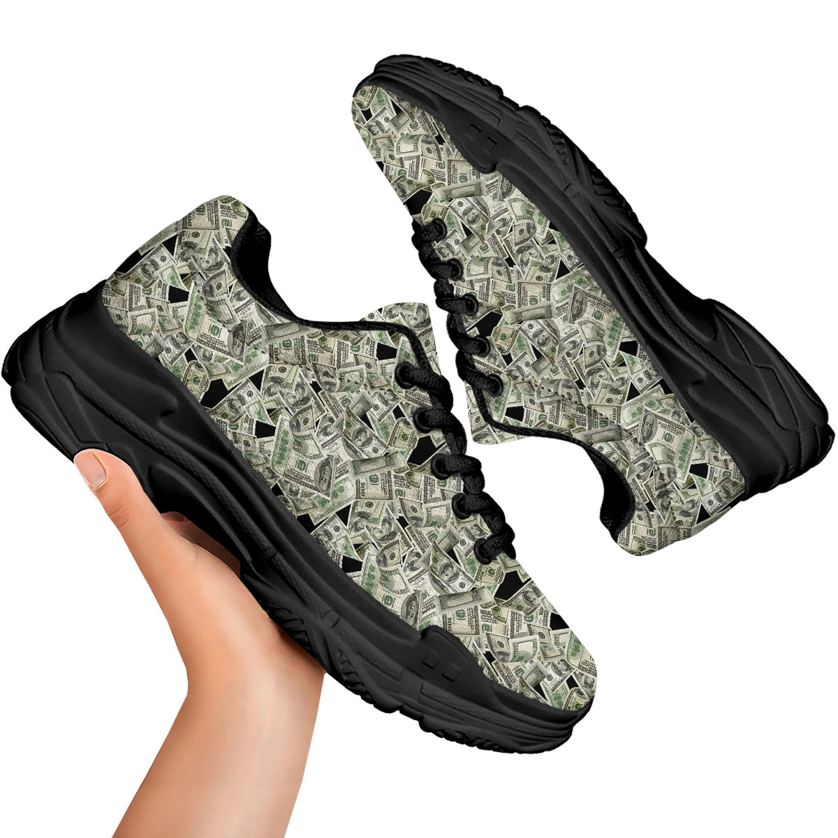 American Money US Dollars Print Pattern Black Chunky Shoes-grizzshop