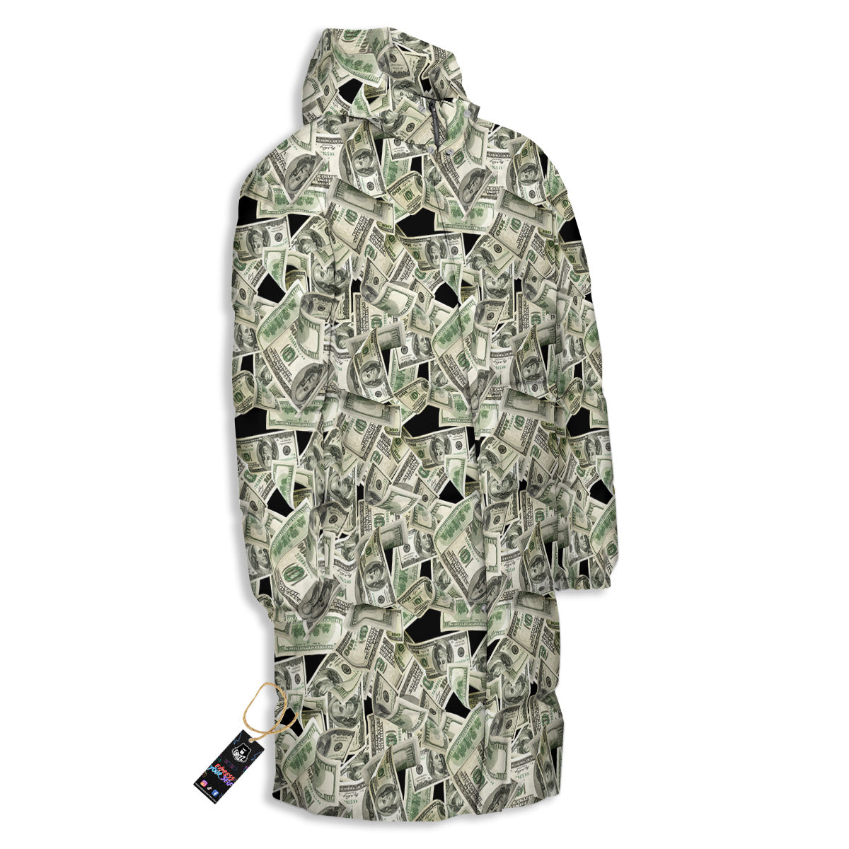 American Money US Dollars Print Pattern Long Down Jacket-grizzshop