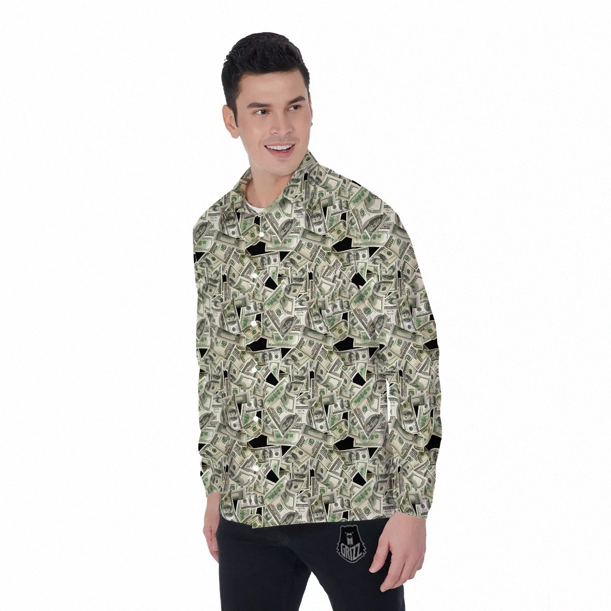 American Money US Dollars Print Pattern Men's Long Sleeve Shirts-grizzshop