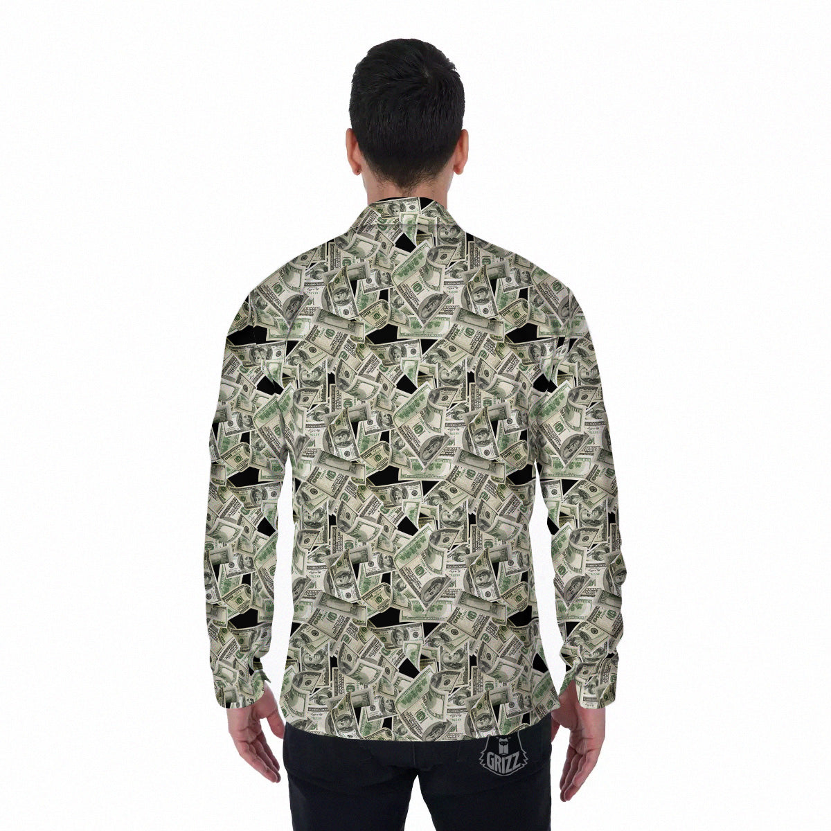 American Money US Dollars Print Pattern Men's Long Sleeve Shirts-grizzshop