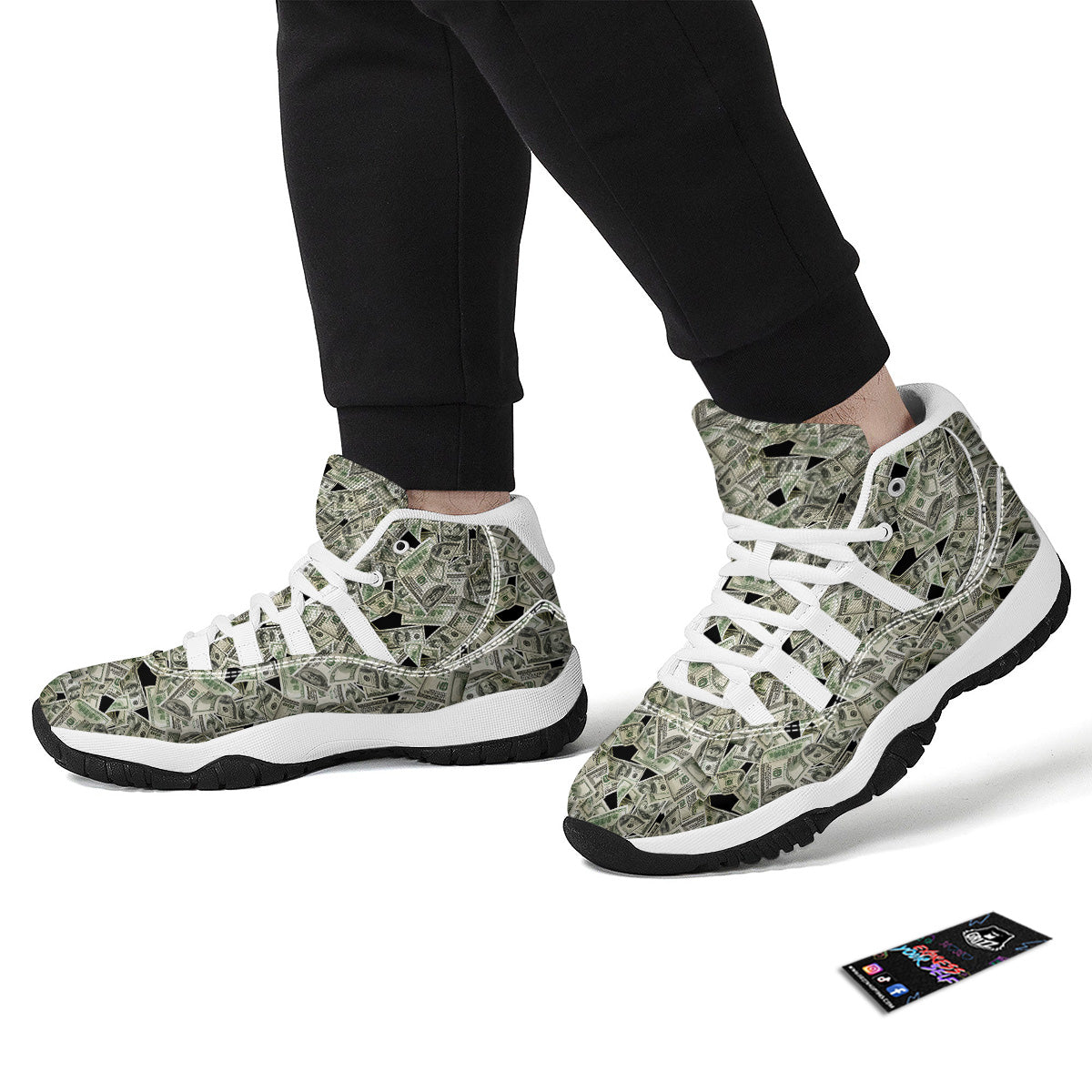 American Money US Dollars Print Pattern White Bball Shoes-grizzshop