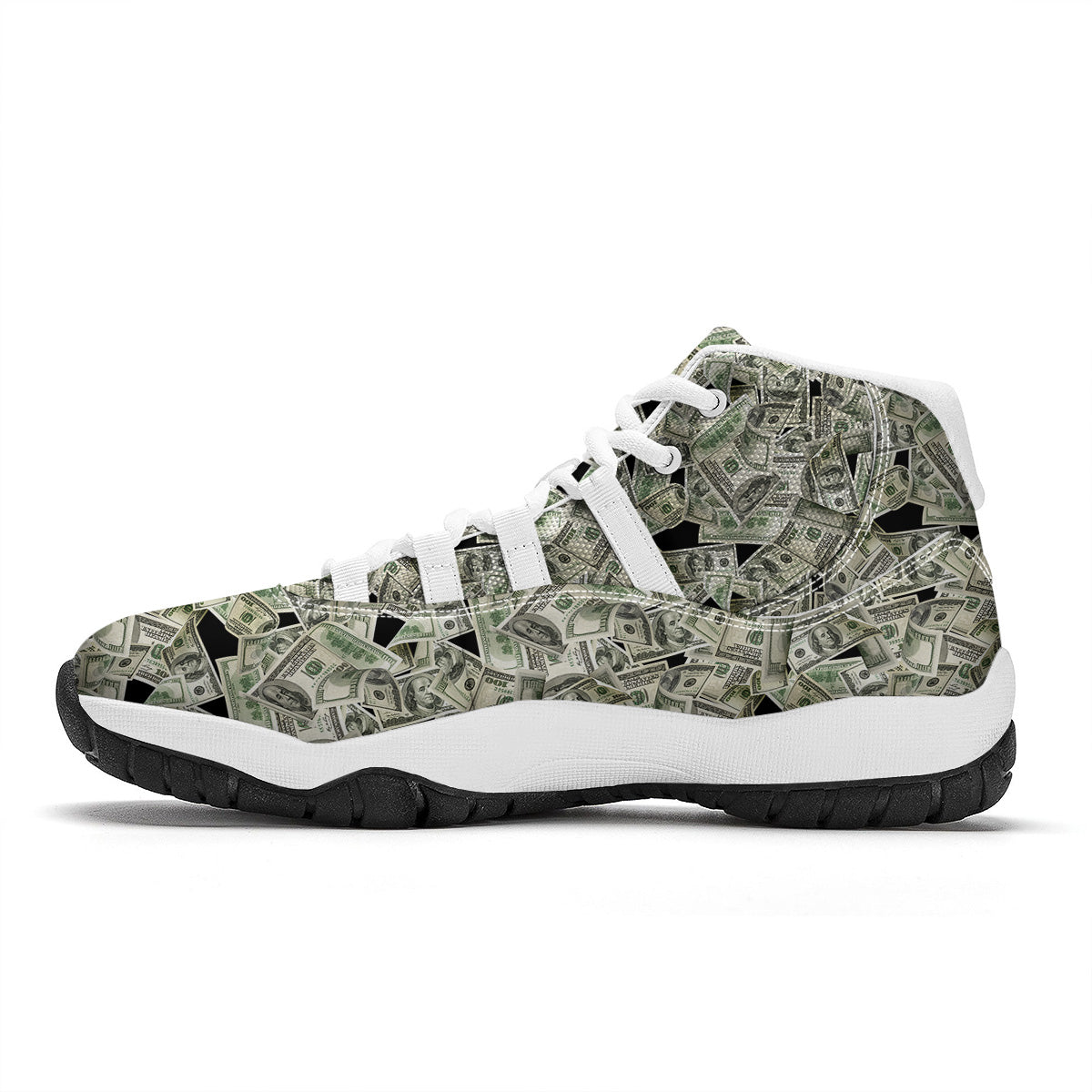 American Money US Dollars Print Pattern White Bball Shoes-grizzshop