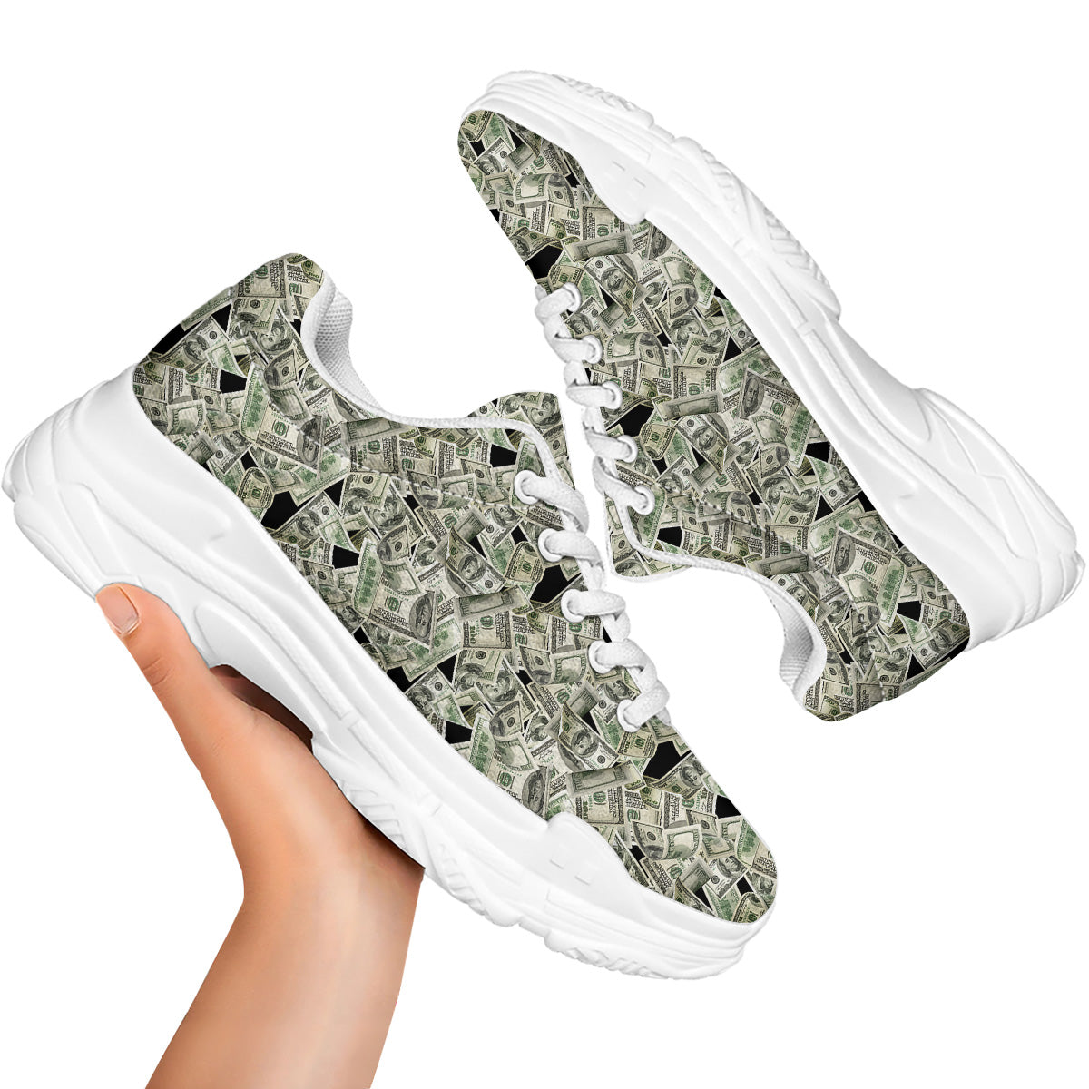 American Money US Dollars Print Pattern White Chunky Shoes-grizzshop
