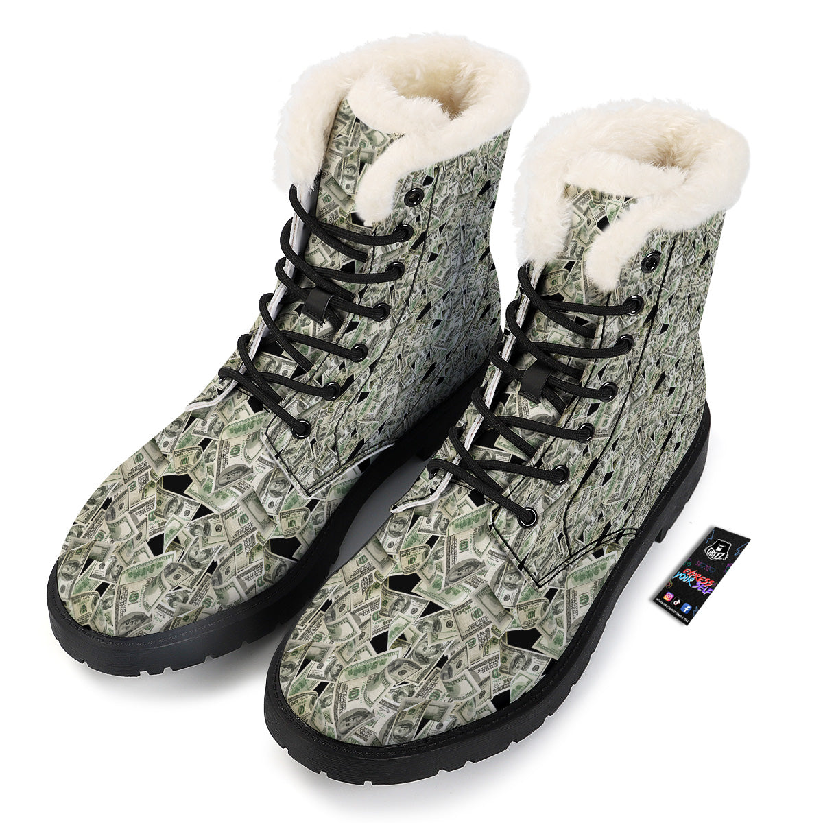 American Money US Dollars Print Pattern Winter Boots-grizzshop