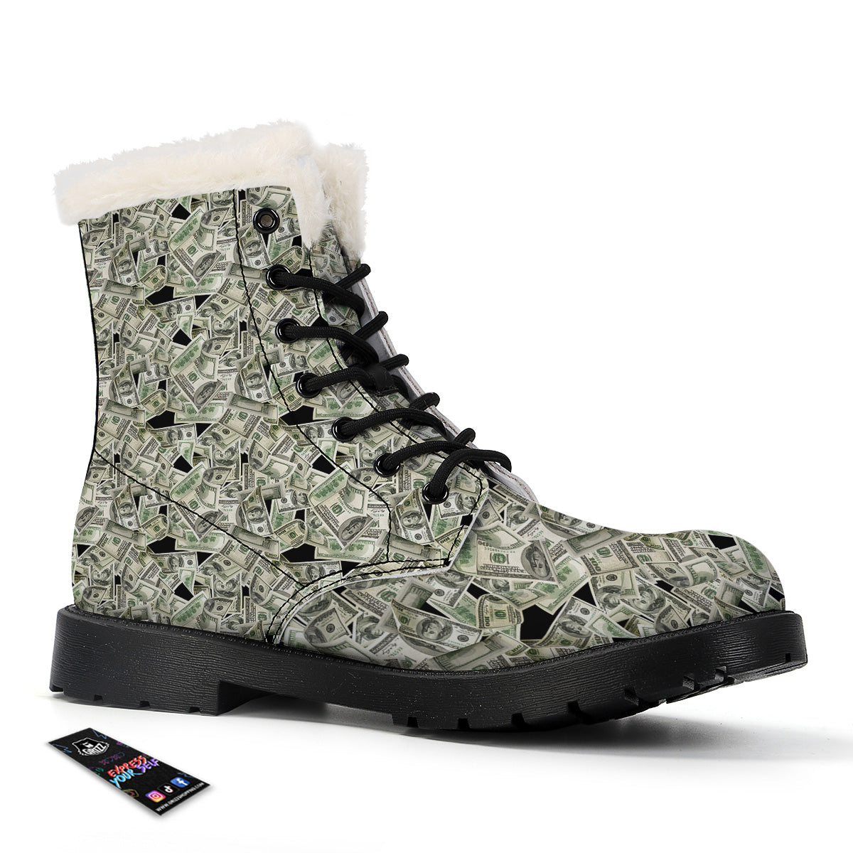 American Money US Dollars Print Pattern Winter Boots-grizzshop