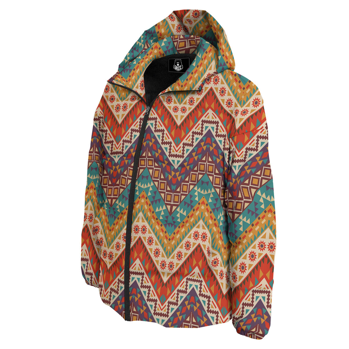 American Native Tribal Chevron Print Down Jacket-grizzshop